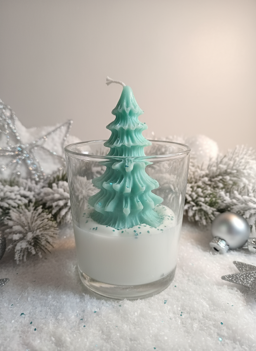 Bougie sapin turquoise - vue de côté