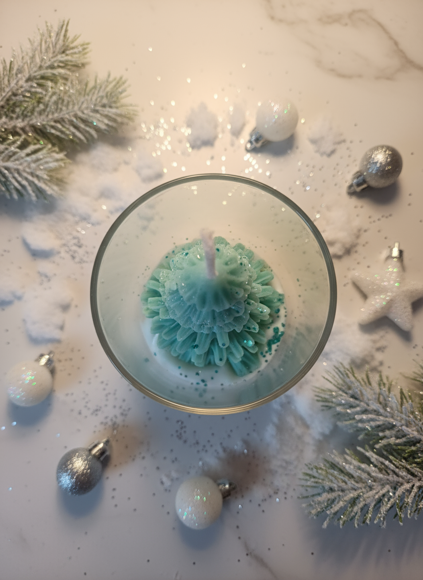 Bougie sapin turquoise - vue du dessus