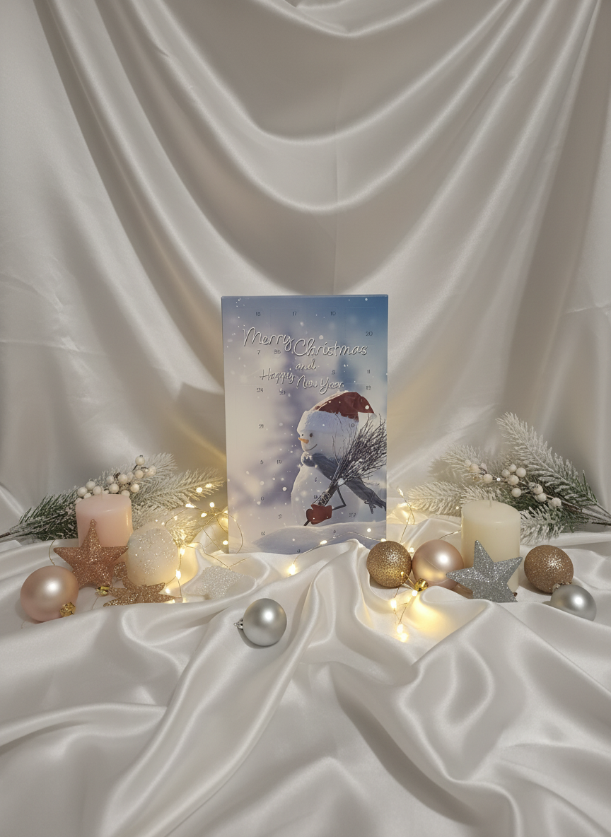 Calendrier de l'Avent Bonhomme de Neige - Soie Blanche