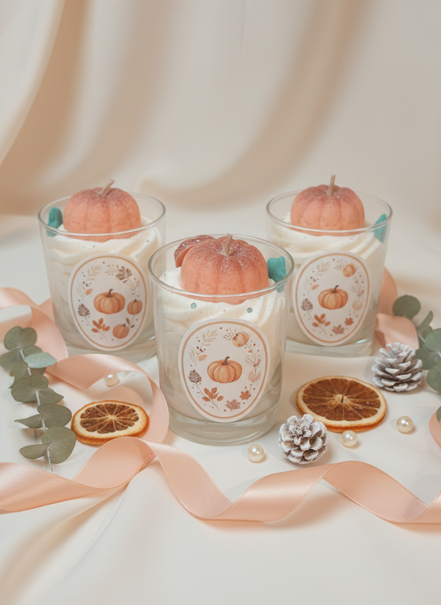 Trio de bougies citrouilles - Photo raffinée
